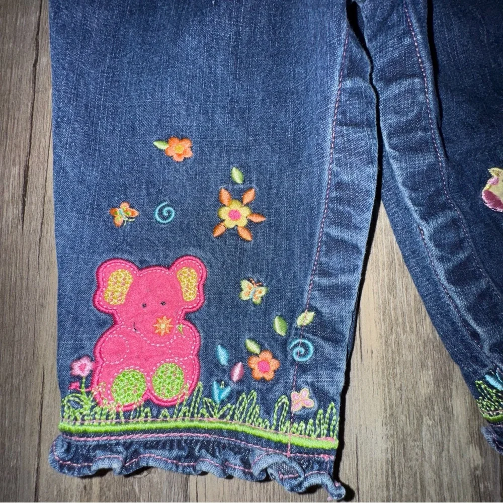 Vintage Talbots Kids Denim Romper with Pink and Green Embroidery
